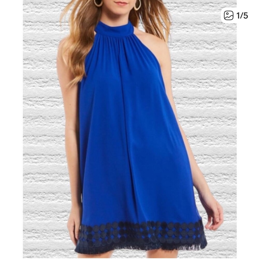 Belle Badgley Mischka Eli Halter Dress in Cobalt